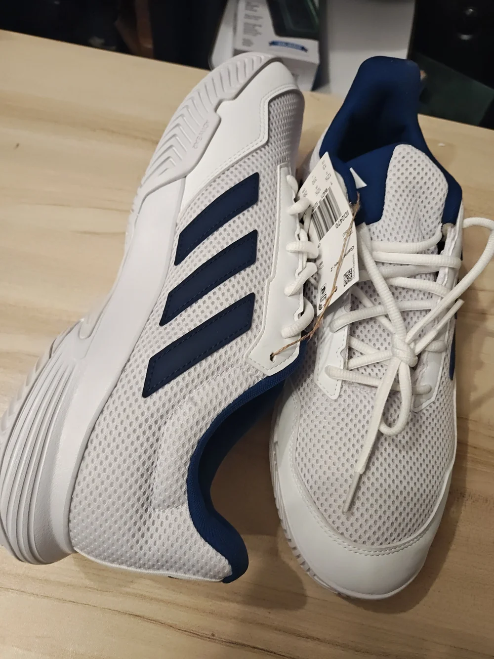 adidas White and Navy Low-Top Mesh Sneakers 13